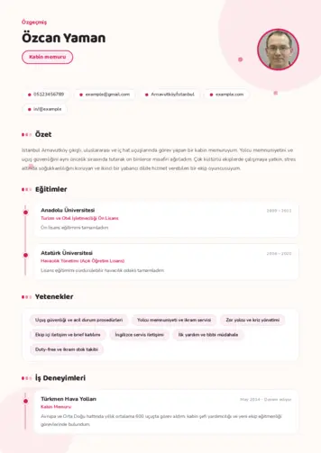 Kabin Memuru ve Hostes Cv Örnekleri cv indir